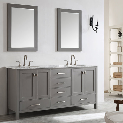 Beachcrest Home Newtown 72" Double Bathroom Vanity Set with Mirror